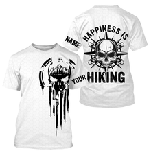 Load image into Gallery viewer, Happiness is Hiking Skull Hiker Shirt Hiking Gifts for Dad Hikers Custom Name Sun Protection Hiking Shirts SP5