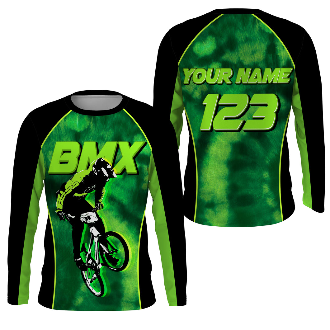 Personalized adult kid BMX racing jersey UPF30+ green bike shirts Cycling bicycle motocross clothes| SLC42