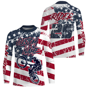 American adult kid BMX jersey Custom patriotic UPF30+ freestyle racewear USA cycling shirt| SLC29