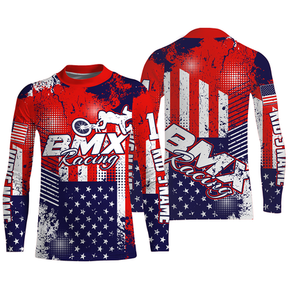 American adult kid BMX jersey Personalized UPF30+ USA cycling gear Patriotic bike shirt| SLC15