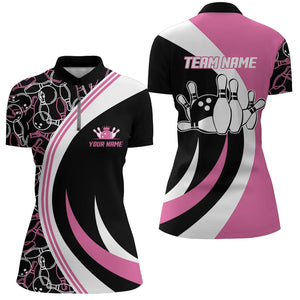 Pink Bowling Quarter-Zip Shirt Women Pattern Bowling Jersey Personalized Bowling Team Shirt BDT105