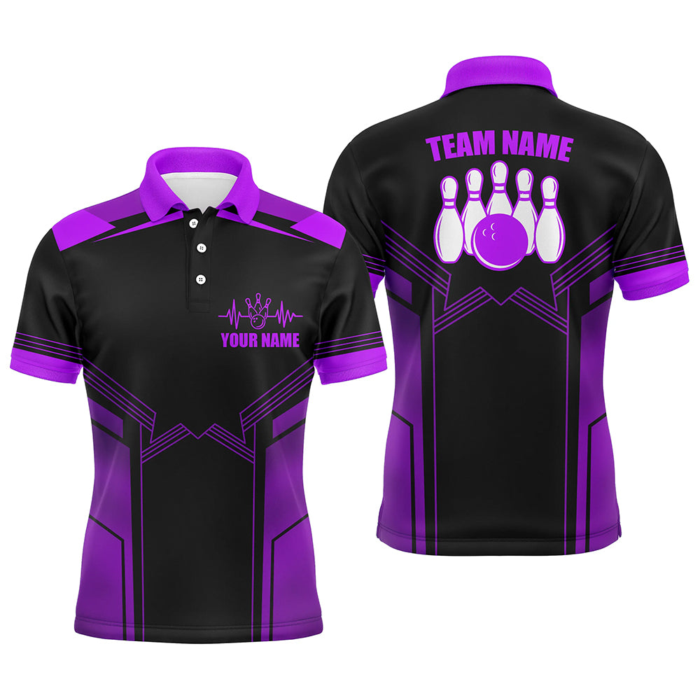 Purple Bowling Polo Shirt for Men Custom Bowling Jersey With Name Bowling Team Shirt For Men BDT78