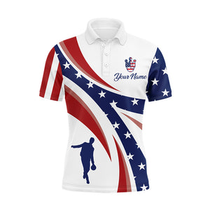 Custom Bowling Polo Shirt For Men American Flag Bowling Team Jersey Patriotic Bowling League Shirt BDT122