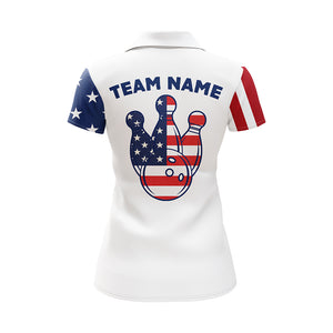 Custom Bowling Polo Shirt Women American Flag Bowling Team Jersey Patriotic Bowling League Shirt BDT123