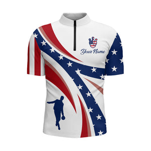 Custom Bowling Quarter-Zip Shirt Men USA Flag Bowling Team Jersey Patriotic Bowling League Shirt BDT124