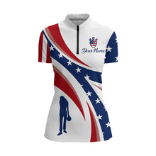 Load image into Gallery viewer, Custom Bowling Quarter-Zip Shirt Women USA Flag Bowling Team Jersey Patriotic Bowling League Shirt BDT125