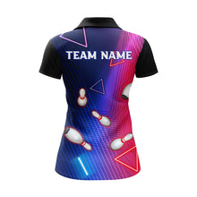Load image into Gallery viewer, Navy Bowling Shirt For Women Custom Name Polo Bowling Jersey Ladies 3D Bowling Team Shirt For Women BDT46