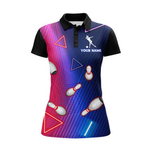 Load image into Gallery viewer, Navy Bowling Shirt For Women Custom Name Polo Bowling Jersey Ladies 3D Bowling Team Shirt For Women BDT46