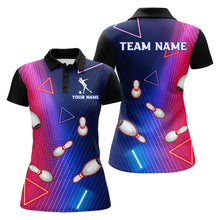 Load image into Gallery viewer, Navy Bowling Shirt For Women Custom Name Polo Bowling Jersey Ladies 3D Bowling Team Shirt For Women BDT46