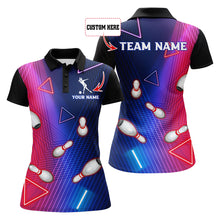 Load image into Gallery viewer, Navy Bowling Shirt For Women Custom Name Polo Bowling Jersey Ladies 3D Bowling Team Shirt For Women BDT46