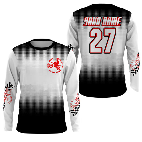 Black white custom number&name motocross jersey kid adult UV MX dirt bike motorcycle off-road shirt PDT173