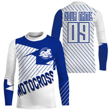 Load image into Gallery viewer, Blue and white MX riding jersey custom Motocross kid&amp;adult UPF30+ racing dirt bike off-road shirt PDT180