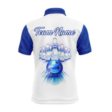Load image into Gallery viewer, Custom Bowling Polo Shirt for Men Blue Bowling Jersey With Name 3D Bowling Team Shirt For Men BDT86