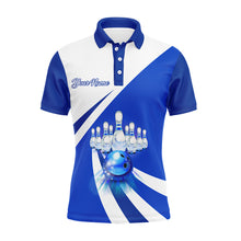 Load image into Gallery viewer, Custom Bowling Polo Shirt for Men Blue Bowling Jersey With Name 3D Bowling Team Shirt For Men BDT86