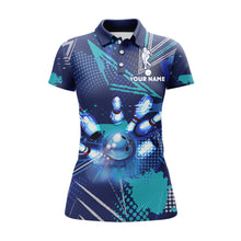 Load image into Gallery viewer, Bowling Polo Shirt for Women Custom Blue Bowling Jersey With Name Ladies Bowling Team League Shirt BDT95