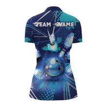 Load image into Gallery viewer, Bowling Quarter Zip Shirt for Women Custom Blue Bowling Jersey Ladies Bowling Team League Shirt BDT97