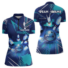 Load image into Gallery viewer, Bowling Quarter Zip Shirt for Women Custom Blue Bowling Jersey Ladies Bowling Team League Shirt BDT97