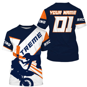 Personalized Motocross racing jersey blue and white UPF30+ youth adult dirt bike MX extreme shirt PDT189