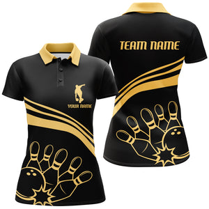 Black&Gold Bowling Polo Shirt For Women Custom Bowling Jersey Vintage Bowling Team League Shirt BDT115
