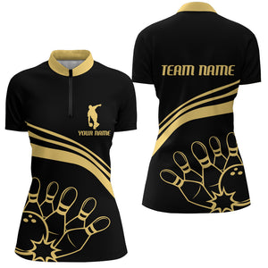 Black&Gold Bowling Quarter-Zip Shirt Women Custom Bowling Jersey Vintage Bowling Team League Shirt BDT117