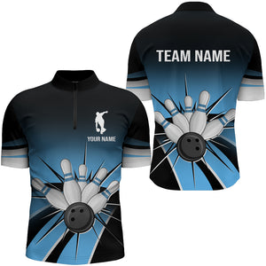 Black&Blue Bowling Quarter-Zip Shirt Vintage Custom Bowling Jersey Men Bowling Team League Shirt BDT120