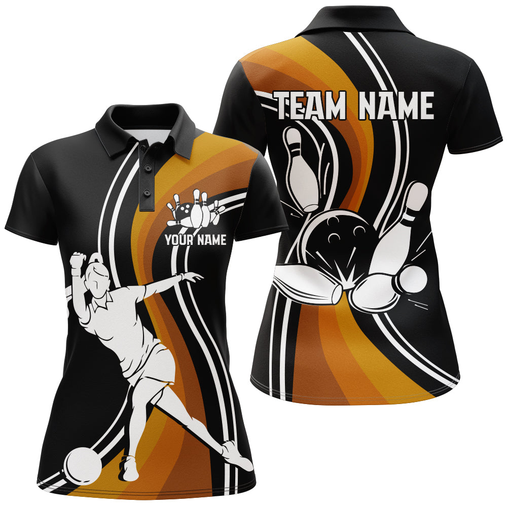 Black&Orange Bowling Jersey For Women Personalized Bowling Polo Shirt Bowling Team League Shirt BDT127