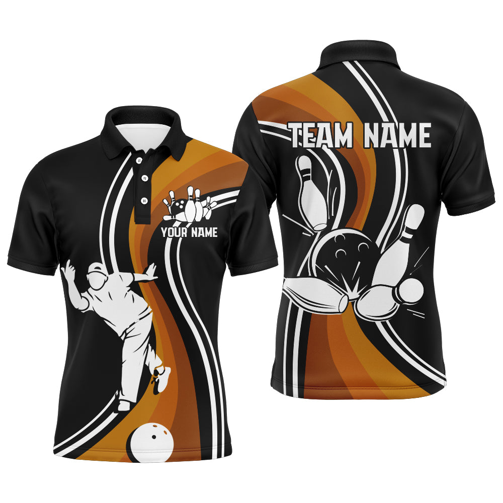 Black&Orange Bowling Jersey For Men Personalized Bowling Polo Shirt Bowling Team League Shirt BDT126