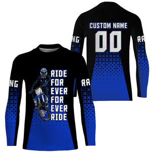 Kid Men Women Motocross Jersey Personalized UPF30+ Blue Dirt Bike Shirt Forever Ride MX Shirt PDT534