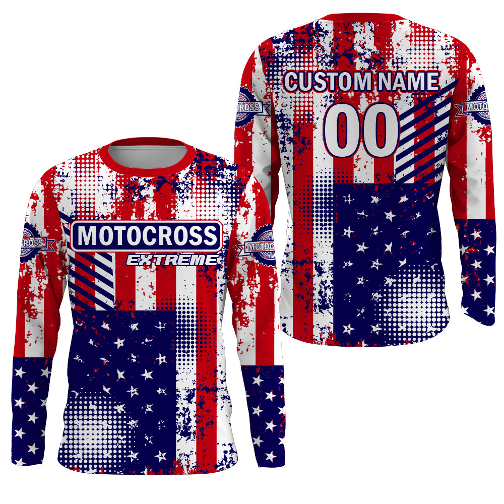 USA Motocross Jersey Youth Men Women UPF30+ Custom Dirt Bike Shirt Boys Girls Patriotic Motorcycle PDT540