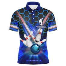 Load image into Gallery viewer, Blue Bowling Shirt For Men Custom Name Polo Bowling Jersey 3D Bowling Team Shirt For Men BDT43