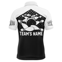 Load image into Gallery viewer, Black&amp;White Bowling Polo Shirt, Custom Name&amp;Team Name Bowling Shirt Men, Funny Bowling Jersey BDT18