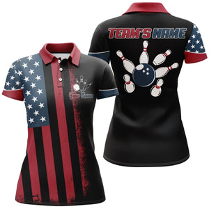 American Flag Bowling Polo Shirt Women Custom Bowling Jersey Patriotic Bowling Team League Shirt BDT111