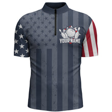 Load image into Gallery viewer, Custom Bowling Quarter Zip Shirt For Men USA Flag Bowling Jersey 1/4 Zip Bowling Team Shirt BDT49