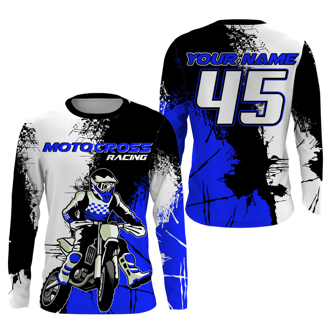 MX Jersey Kid Men Women UPF30+ Custom Dirt Bike Shirt Blue Motocross Racing Off-Road Motorcycle PDT592