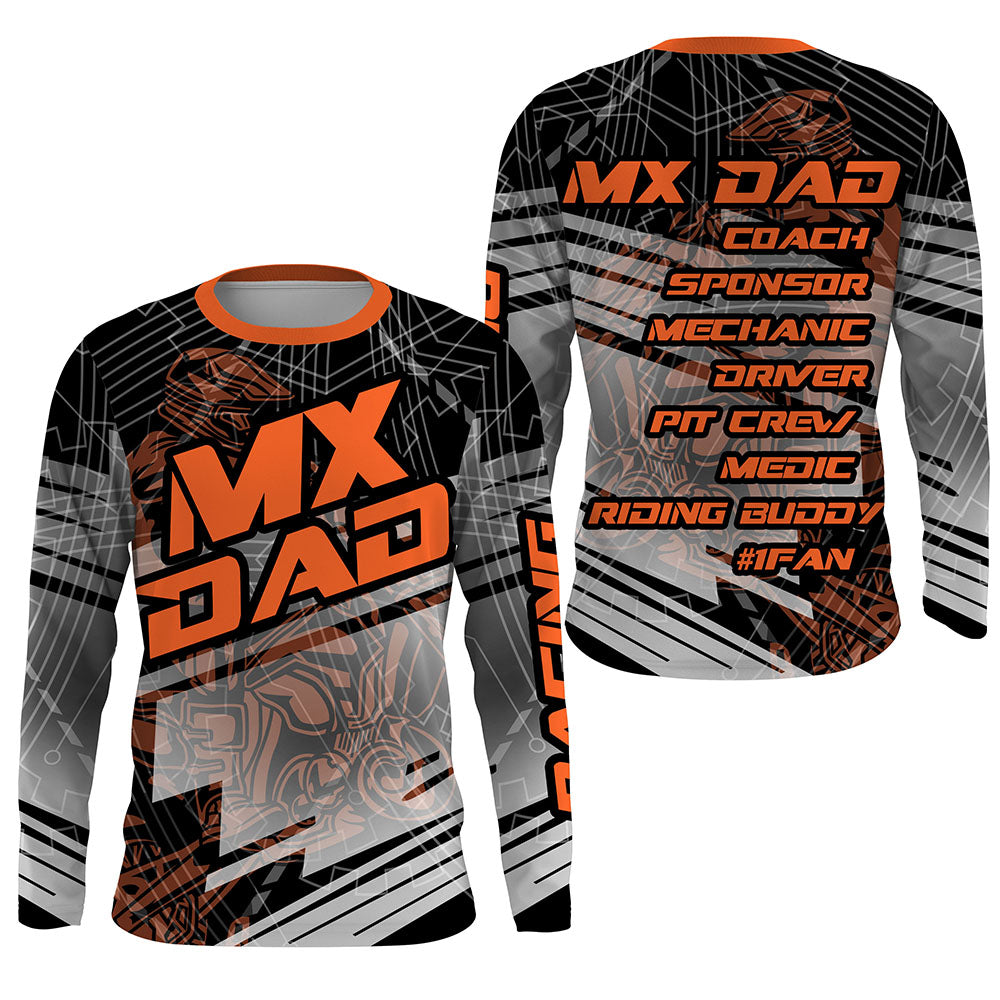 MX Dad Jersey UPF30+ Custom Dirt Bike Shirt Orange Motocross Racing Long Sleeves PDT496
