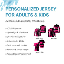 Load image into Gallery viewer, Personalized Motocross jersey pink youth girl UPF30+ MX racing dirt bike off-road long sleeves PDT229