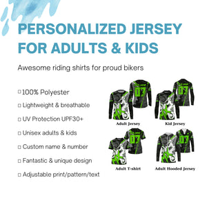 Kids boys girls custom Motocross off-road jersey green UPF30+ xtreme MX dirt bike shirt motorcycle PDT191