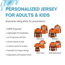 Load image into Gallery viewer, Custom motocross jersey orange tire track dirt bike UPF30+ kids men women motorcycle off-road NMS1032