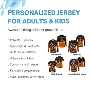 Kid adult youth custom orange UPF30+ Motocross jersey extreme racing MX Off-Road Motorcycle PDT38