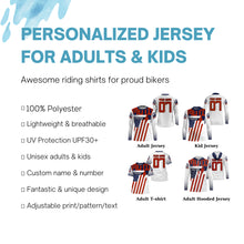 Load image into Gallery viewer, Custom motocross jersey American flag UPF30+ men women kid dirt bike racing motorcycle Patriotic NMS1001