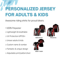 Load image into Gallery viewer, Motocross off-road jersey black red UPF30+ youth adult custom dirt bike racing long sleeve shirt PDT188