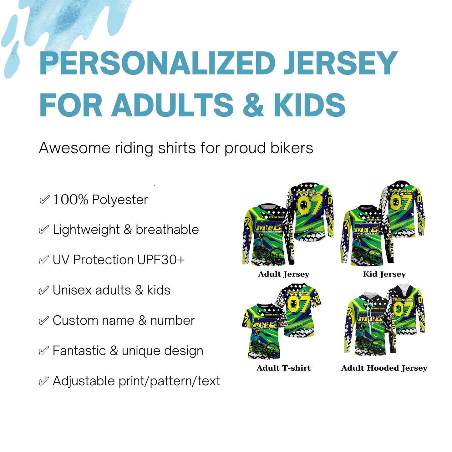 Green mountain bike shirt UPF30+ Personalized Adult kid MTB jersey cycling gear mens| SLC135
