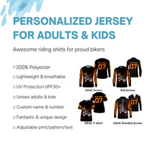 Load image into Gallery viewer, Girls women personalized motocross jersey UPF30+ orange dirt bike racing off-road motorcycle riders NMS982