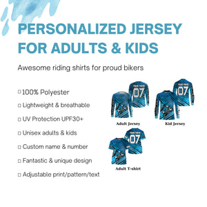 Blue dirt bike racing jerseys MX custom number&name motocross kids men UV offroad long sleeve shirt PDT163