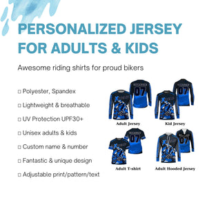 Personalized blue UPF30+ Motocross riding jersey extreme MX racing dirt bike off-road motorcycle  PDT39