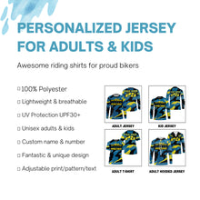 Load image into Gallery viewer, Blue camo custom motocross racing Jersey UPF30+ kids men women dirt bike long sleeves off-road NMS1037