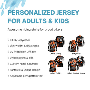 Orange Motocross Jersey Custom Dirt Bike Shirt UPF30+ Kid Men Women MX Racing Off-Road Racewear PDT376