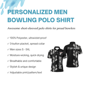 Personalized Men Polo Bowling Shirt, Custom Name Argyle Pattern Bowler Team Jersey NBP23