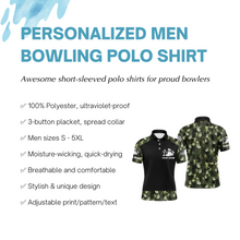 Load image into Gallery viewer, Personalized Men Polo Bowling Shirt Camo Balls and Pins Team Short Sleeves Men Bowlers Jersey NBP12