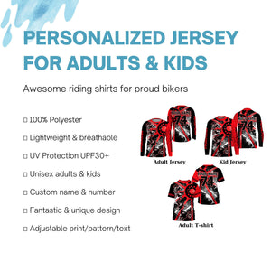 Men women youth Dirt Bike jersey UPF30+ freestyle red motocross racing shirt for biker off-road PDT417